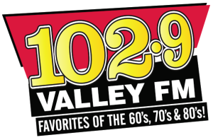 Stylized text reading 102.9 Valley FM. Favorites of the 60s, 70s and 80s.