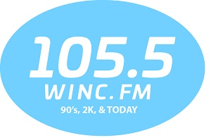 Stylized text reading 101.5 Winc FM. 90's, 2000s and Today.