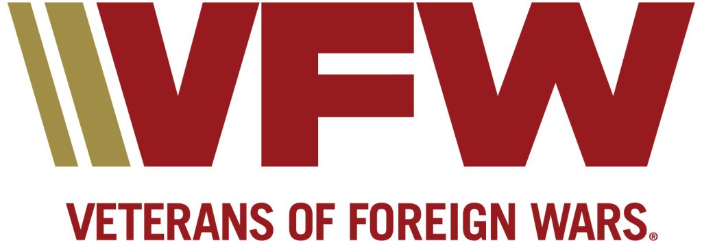 Logo for the Veterans of Foreign Wars. Large stylized red and gold text reads "VFW. Veterans of Foreign Wars"