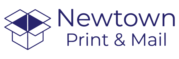 Logo. A graphic of an open cardboard box. Text to the right of the box reads "Newtown Print and Mail".